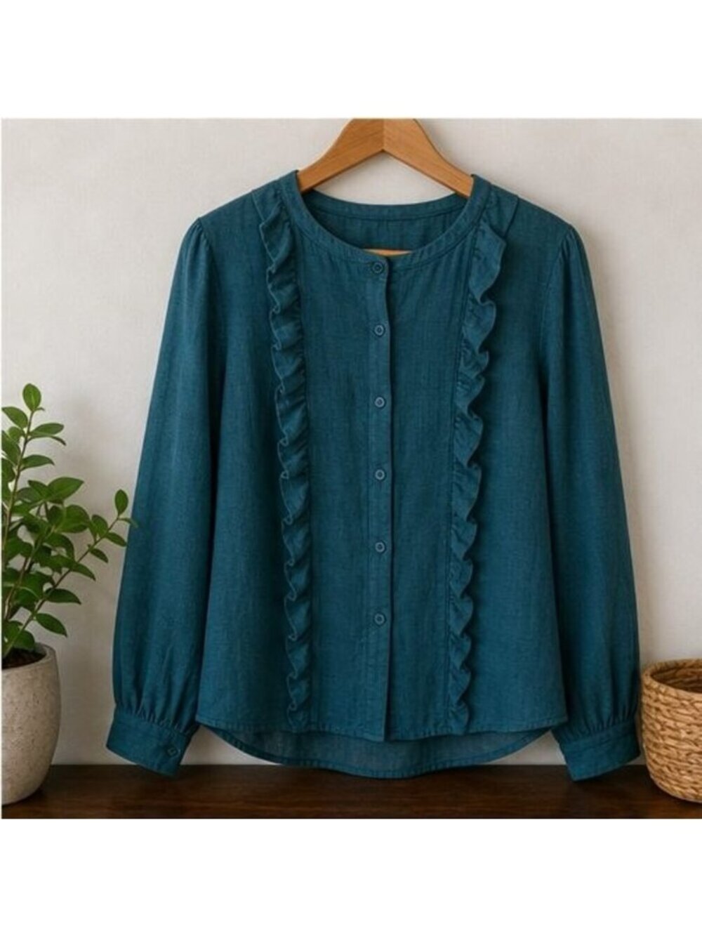 Teal Ruffle Blouse